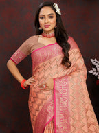Vedant Vastram Peach Color Banarasi Silk Saree - Peach | Grocsy