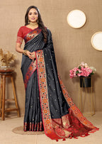 Vedant Vastram Black Color Paithani Silk Saree - Black | Grocsy