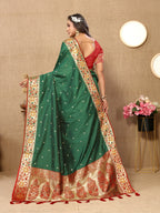 Vedant Vastram Bottle Green Color Paithani Silk Saree - Bottle Green | Grocsy