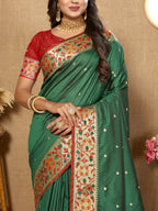 Vedant Vastram Bottle Green Color Paithani Silk Saree - Bottle Green | Grocsy