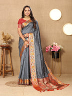 Vedant Vastram Grey Color Paithani Silk Saree - Grey | Grocsy