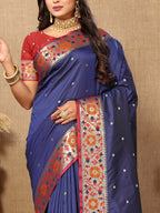 Vedant Vastram Navy Blue Color Paithani Silk Saree - Navy Blue | Grocsy