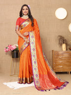 Vedant Vastram Orange Color Paithani Silk Saree - Orange | Grocsy