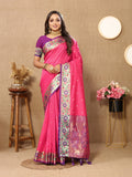 Vedant Vastram Pink Color Paithani Silk Saree - Pink | Grocsy