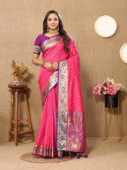Vedant Vastram Pink Color Paithani Silk Saree - Pink | Grocsy