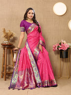 Vedant Vastram Pink Color Paithani Silk Saree - Pink | Grocsy