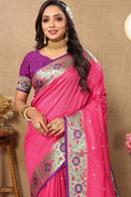 Vedant Vastram Pink Color Paithani Silk Saree - Pink | Grocsy