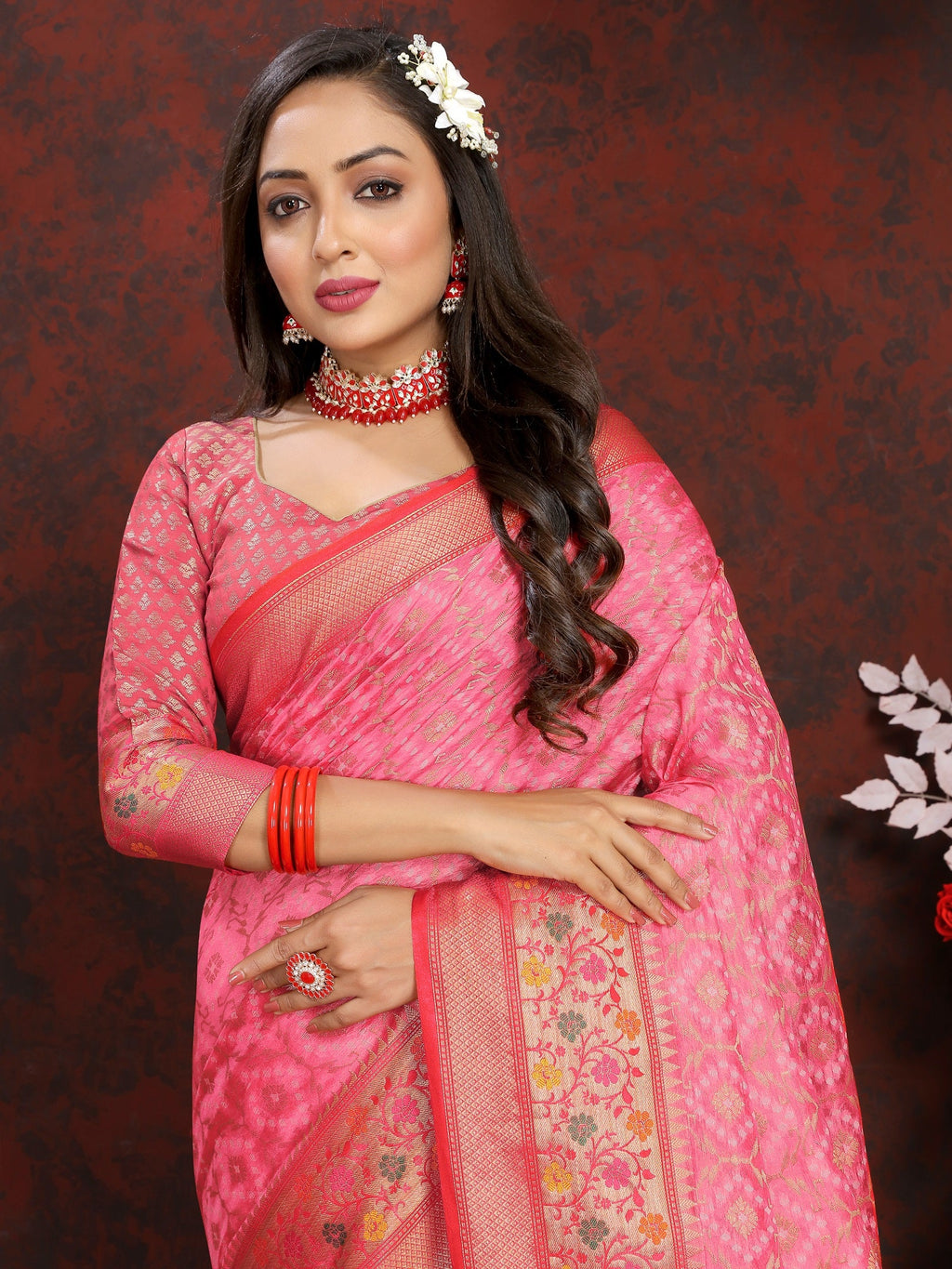 Vedant Vastram Baby Pink Color Kanjeevaram Organza Silk Saree - Baby Pink | Grocsy