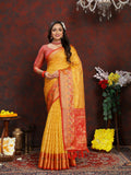 Vedant Vastram Mustard Color Kanjeevaram Organza Silk Saree - Mustard | Grocsy
