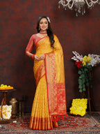 Vedant Vastram Mustard Color Kanjeevaram Organza Silk Saree - Mustard | Grocsy