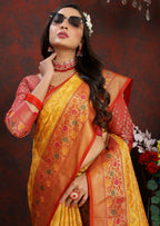 Vedant Vastram Mustard Color Kanjeevaram Organza Silk Saree - Mustard | Grocsy