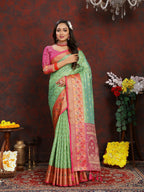 Vedant Vastram Parrot Color Kanjeevaram Organza Silk Saree - Parrot | Grocsy