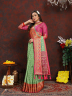 Vedant Vastram Parrot Color Kanjeevaram Organza Silk Saree - Parrot | Grocsy