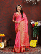 Vedant Vastram Pink Color Kanjeevaram Organza Silk Saree - Pink | Grocsy