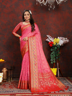 Vedant Vastram Pink Color Kanjeevaram Organza Silk Saree - Pink | Grocsy