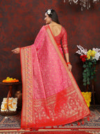 Vedant Vastram Pink Color Kanjeevaram Organza Silk Saree - Pink | Grocsy