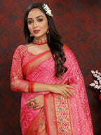 Vedant Vastram Pink Color Kanjeevaram Organza Silk Saree - Pink | Grocsy