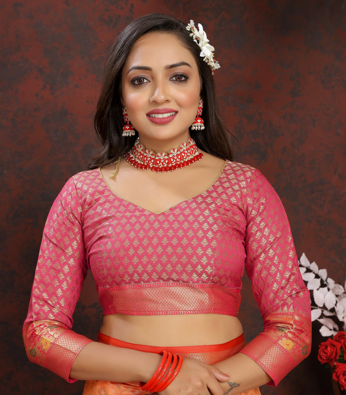 Vedant Vastram Pink Color Kanjeevaram Organza Silk Saree - Pink | Grocsy