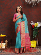 Vedant Vastram Rama Color Kanjeevaram Organza Silk Saree - Rama | Grocsy