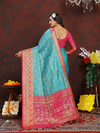 Vedant Vastram Rama Color Kanjeevaram Organza Silk Saree - Rama | Grocsy