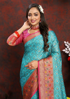 Vedant Vastram Rama Color Kanjeevaram Organza Silk Saree - Rama | Grocsy