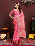 Vedant Vastram Baby Pink Color Kanjeevaram Organza Silk Saree - Baby Pink | Grocsy