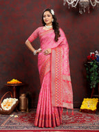 Vedant Vastram Baby Pink Color Kanjeevaram Organza Silk Saree - Baby Pink | Grocsy