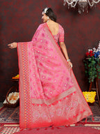 Vedant Vastram Baby Pink Color Kanjeevaram Organza Silk Saree - Baby Pink | Grocsy