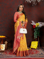 Vedant Vastram Mustard Color Kanjeevaram Organza Silk Saree - Mustard | Grocsy
