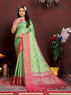 Vedant Vastram Parrot Color Kanjeevaram Organza Silk Saree - Parrot | Grocsy