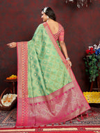 Vedant Vastram Parrot Color Kanjeevaram Organza Silk Saree - Parrot | Grocsy