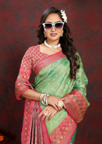 Vedant Vastram Parrot Color Kanjeevaram Organza Silk Saree - Parrot | Grocsy