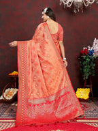 Vedant Vastram Peach Color Kanjeevaram Organza Silk Saree - Peach | Grocsy