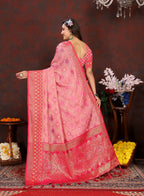 Vedant Vastram Pink Color Kanjeevaram Organza Silk Saree - Pink | Grocsy