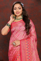 Vedant Vastram Pink Color Kanjeevaram Organza Silk Saree - Pink | Grocsy