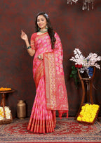 Vedant Vastram Baby Pink Color Kanjeevaram Organza Silk Saree - Baby Pink | Grocsy