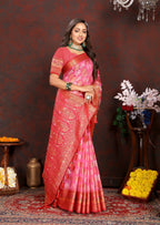 Vedant Vastram Baby Pink Color Kanjeevaram Organza Silk Saree - Baby Pink | Grocsy