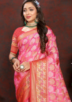 Vedant Vastram Baby Pink Color Kanjeevaram Organza Silk Saree - Baby Pink | Grocsy