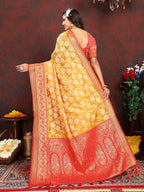 Vedant Vastram Mustard Color Kanjeevaram Organza Silk Saree - Mustard | Grocsy