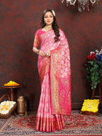 Vedant Vastram Pink Color Kanjeevaram Organza Silk Saree - Pink | Grocsy
