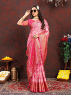 Vedant Vastram Pink Color Kanjeevaram Organza Silk Saree - Pink | Grocsy
