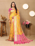 Vedant Vastram Mustard Color Kanjeevaram Patola Silk Saree - Mustard | Grocsy