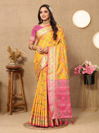 Vedant Vastram Mustard Color Kanjeevaram Patola Silk Saree - Mustard | Grocsy