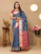 Vedant Vastram Navy Blue Color Kanjeevaram Patola Silk Saree - Navy Blue | Grocsy