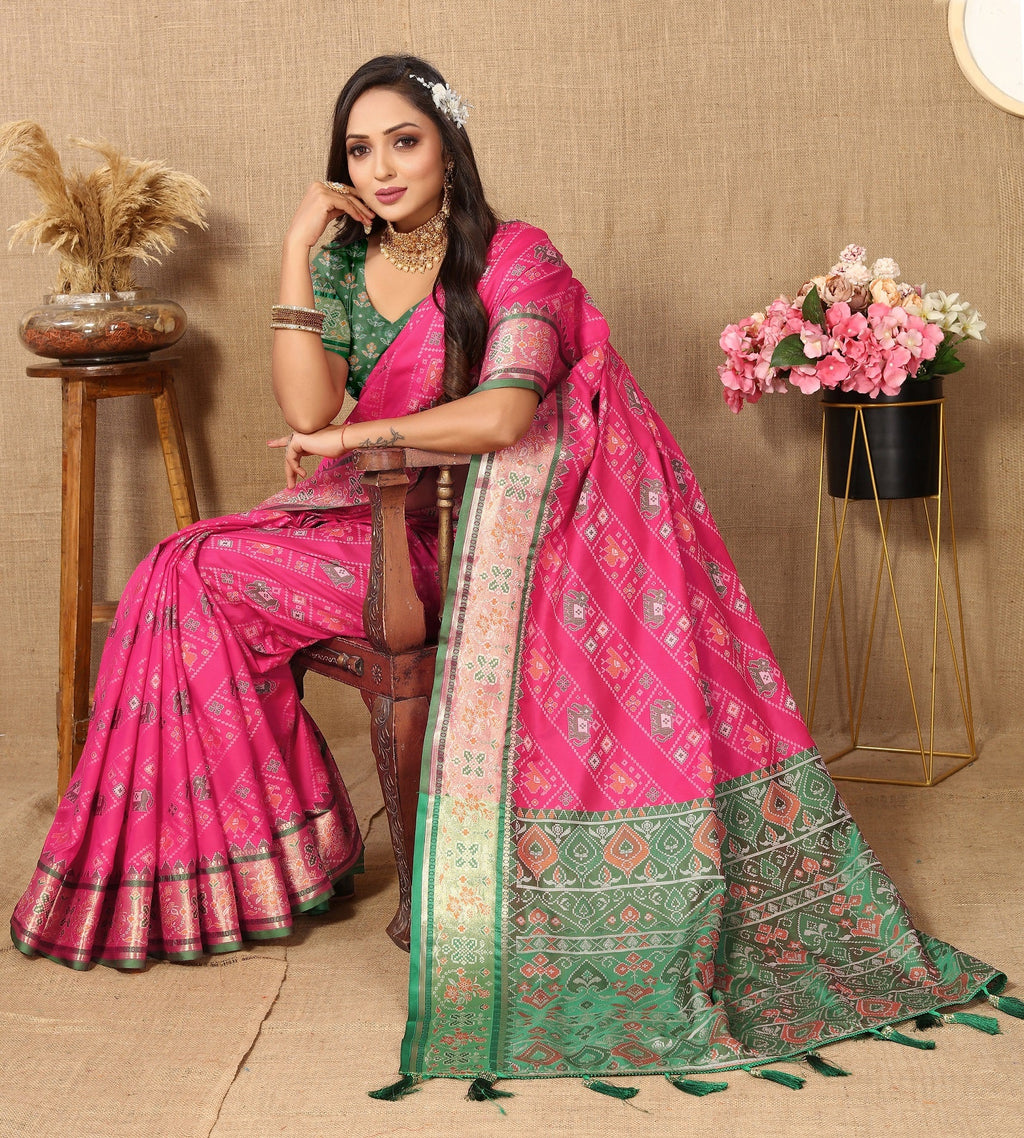 Vedant Vastram Pink Color Kanjeevaram Patola Silk Saree - Pink | Grocsy