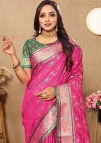 Vedant Vastram Pink Color Kanjeevaram Patola Silk Saree - Pink | Grocsy