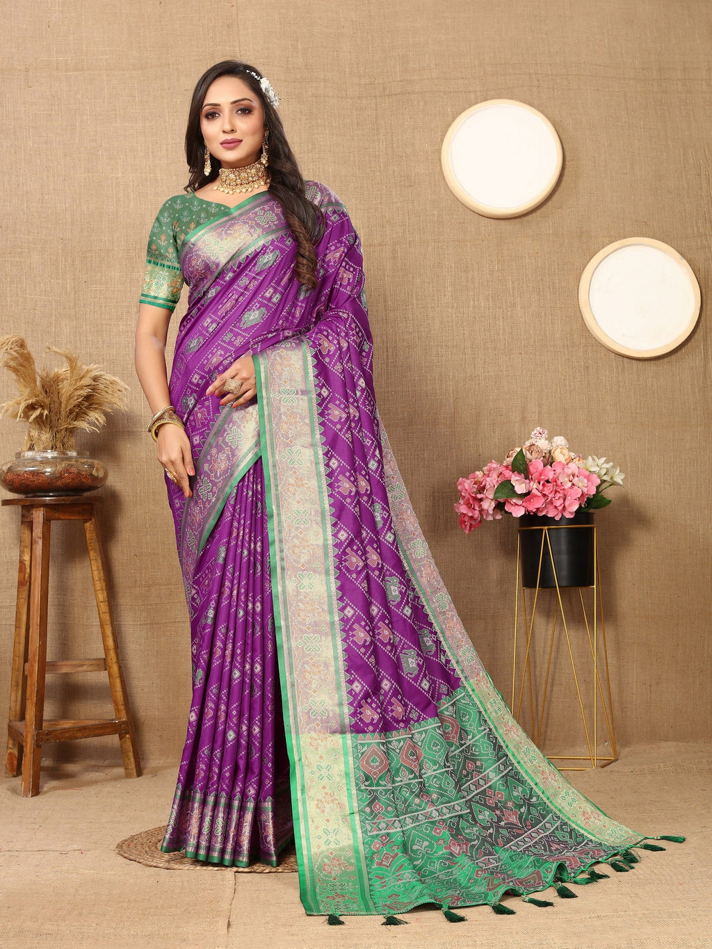 Vedant Vastram Purple Color Kanjeevaram Patola Silk Saree - Purple | Grocsy