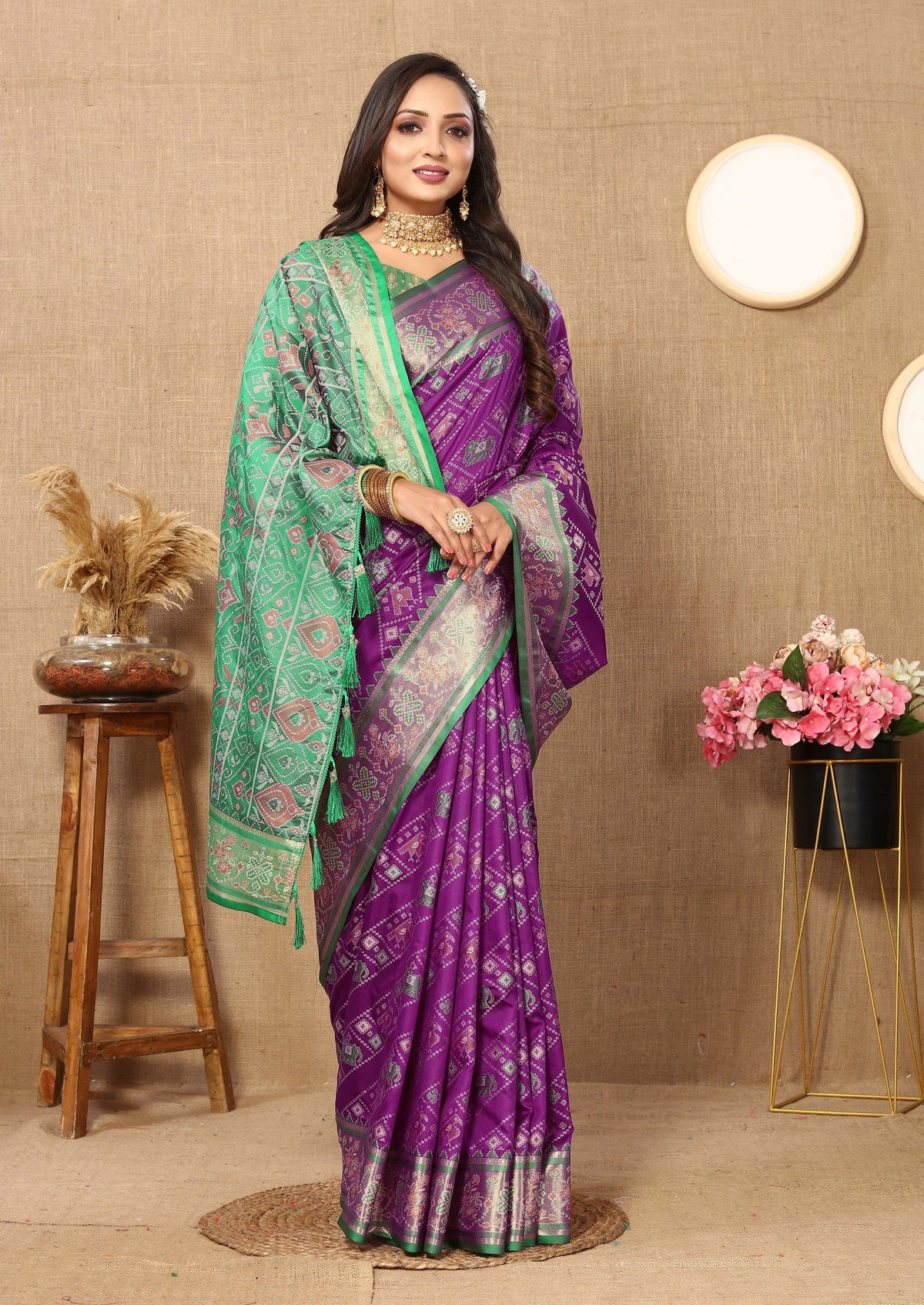 Vedant Vastram Purple Color Kanjeevaram Patola Silk Saree - Purple | Grocsy