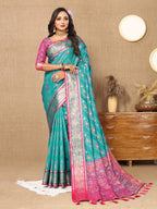 Vedant Vastram Rama Color Kanjeevaram Patola Silk Saree - Rama | Grocsy