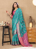 Vedant Vastram Rama Color Kanjeevaram Patola Silk Saree - Rama | Grocsy
